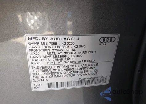 2014 Audi Q7 3.0 Tdi Premium from USA, damaged, VIN WA1VMAFE0ED013974
